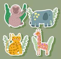 elephant monkey giraffe and leopard abstract jungle animals wildlife cartoon vector