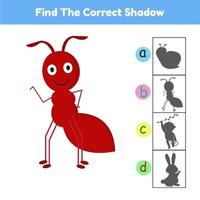 Find The Correct Shadow Animal Ant Cartoon Vector