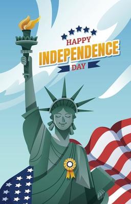 Statue of Liberty in Front of American Flag