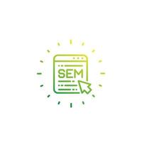 SEM search engine marketing vector linear icon on white