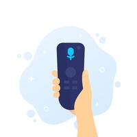 control remoto de tv con reconocimiento de voz en la mano vector