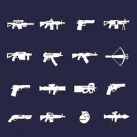 guns and weapons icons set with rifles and pistols vector