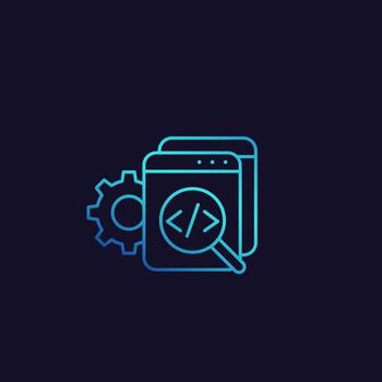 revisión de código y desarrollo de software vector icono lineal