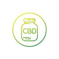 Icono de línea de botella de aceite de CBD en blanco vector