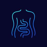 intestinos o icono de línea de colon en la oscuridad vector
