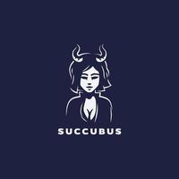 Succubus logo design with demon girl or enchantress with horns vector