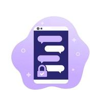 icono de la aplicación de chat protegida con un teléfono inteligente vector