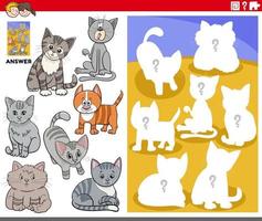matching shapes game with cartoon cats characters vector