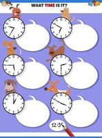 telling time educational task with cartoon dogs vector