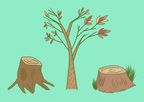 bosque de tocón de árbol de doodle vector
