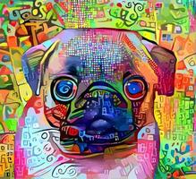 pintura de retrato impresionista de perro pug vector