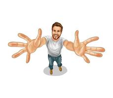 A happy man holds out his hands Vector realistic illustration of paints