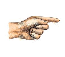 Hand pointing pointing finger from a splash of watercolor hand drawn sketch Vector illustration of paints