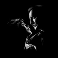 Hermosa mujer y hombre besándose y mirarse pareja romántica en la ilustración de vector de amor
