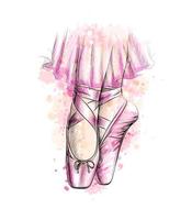 Legs of ballerina in ballet shoes from a splash of watercolor hand drawn sketch Vector illustration of paints