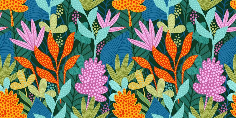 Bright funny pattern with abstract leaves
