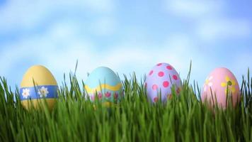 Easter eggs in grass, time-lapse