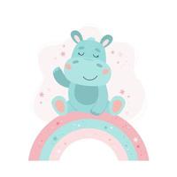 Cute hippo baby animal concept illustration for nursery character for children vector