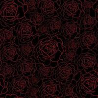 Seamless pattern with red rose flowers outline on the black background. Floral hand drawn ornament in sketch style. vector