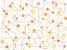 Cute flowers are connected to each other along the stem. Simple pattern design template. vector