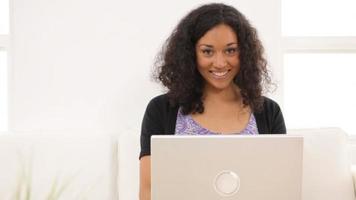 Portrait of woman with laptop computer video