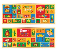 Festa Junina village festival in Latin America Icons set in banners vector