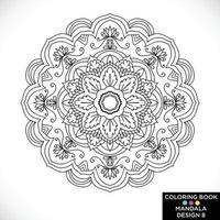 Mandala Round floral ornament isolated on white background Decorative design element Black and white outline vector illustration for coloring book print on Tshirt and other items