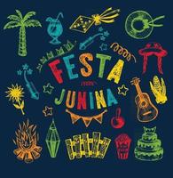 Hand drawn elements icon set of Festa Junina vector