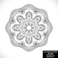 Mandala Round floral ornament isolated on white background Decorative design element Black and white outline vector illustration for coloring book print on Tshirt and other items