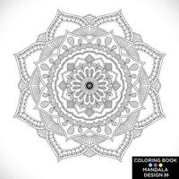 Mandala Round floral ornament isolated on white background Decorative design element Black and white outline vector illustration for coloring book print on Tshirt and other items