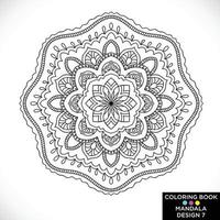 Mandala Round floral ornament isolated on white background Decorative design element Black and white outline vector illustration for coloring book print on Tshirt and other items