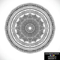 Mandala Round floral ornament isolated on white background Decorative design element Black and white outline vector illustration for coloring book print on Tshirt and other items