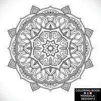 Mandala Round floral ornament isolated on white background Decorative design element Black and white outline vector illustration for coloring book print on Tshirt and other items