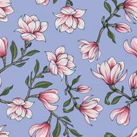 Hand drawn botanical seamless floral pattern with  magnolia flower branch vector