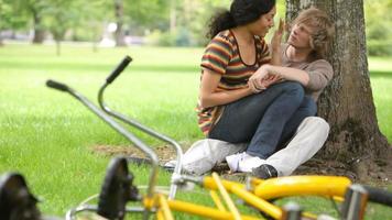 pareja sentada en el parque video