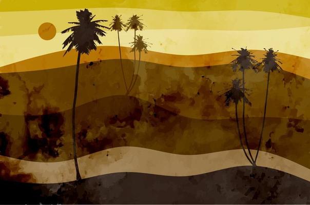 Beautiful Mountain Sunset Abstract Background Landscape With Abstracted Trees