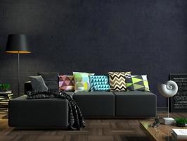 sala de estar moderna con sofá moderno negro foto
