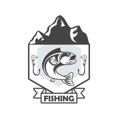 mountains fishing emblem