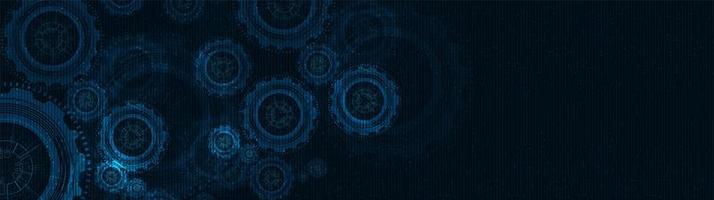 Panorama Gear Wheels On dark Blue Technology Background vector