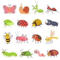Cute insect set. Happy smiling bug vector illustration set