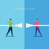 People connecting cable symbol of teamwork flat illustration vector