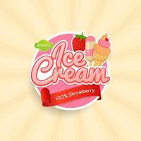 Label and badge of ice cream with strawberry taste vector