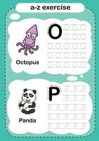 Alphabet Letter O and P exercise with cartoon vocabulary illustration vector