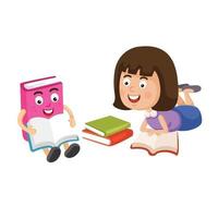 illustration of a young girl reading a book vector