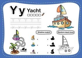 Alphabet Letter Y yacht exercise with cartoon vocabulary illustration vector