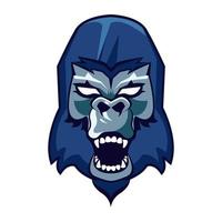 gorila salvaje, animal, cabeza, azul, icono vector