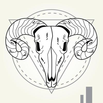 skull head of wild goat in geometric frame
