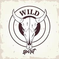 wild spirit lettering with bull head skull vector