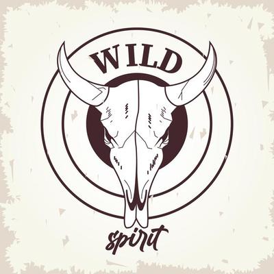 wild spirit lettering with bull head skull