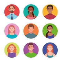 bundle of nine persons avatars characters vector